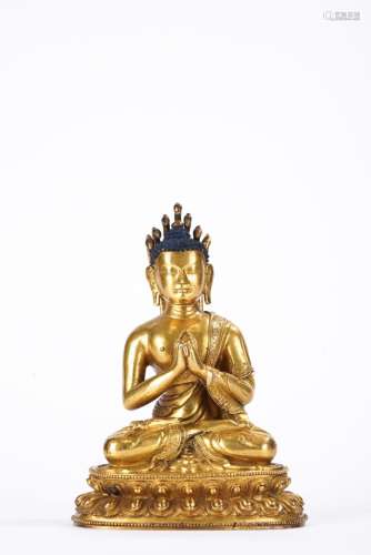Chinese Gilt Bronze Seated Statue of Sakyamuni Buddha