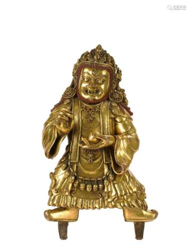 17/18th C. Tibetan gilt bronze Statue of Mahakala