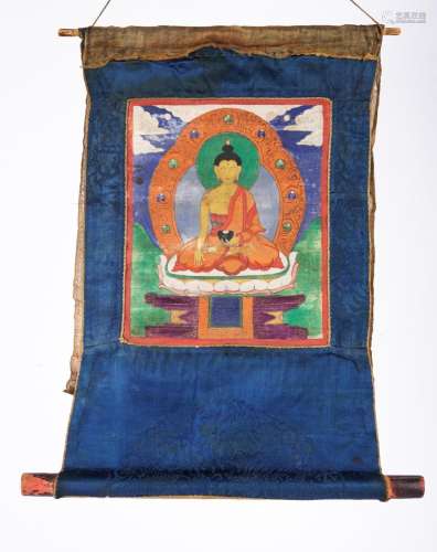 Tibetan thangka Depicting seated statue of sakyamuni
