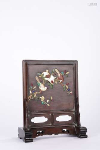 Chinese Qing Period Huanghuali Inlaid Flower and Bird Screen