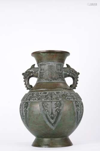 Chinese Qing period Bronze Animal Ear Vessel