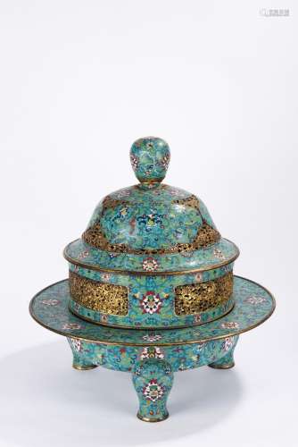 Chinese Enamel and Gilt Three-Feet Ding-style Censer