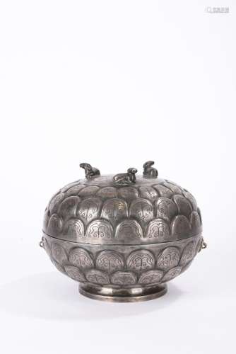 Chinese Silver Lotus Bowl with Lid