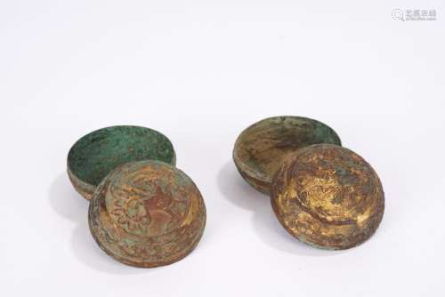 A Pair of Chinese Gilt Bronze 'Flower' Lid Boxes