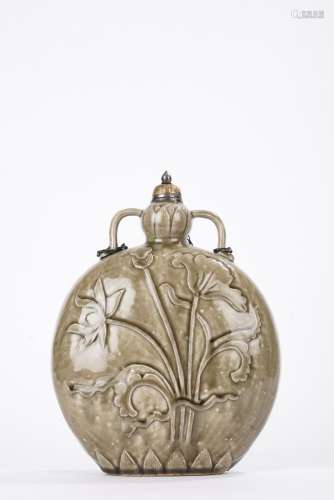 Chinese Celadon Glaze Lotus Moonflask
