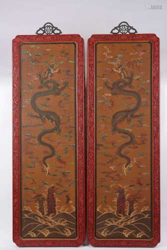 Chinese lacquer painted 'dragon' cinnabar lacquer fr...