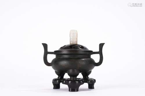 Chinese Qing Bronze double-eared Tripod Censer
