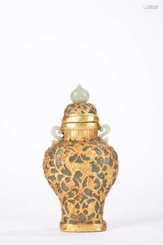 Chinese Jade and Gilt Bronze Reticulated Vase