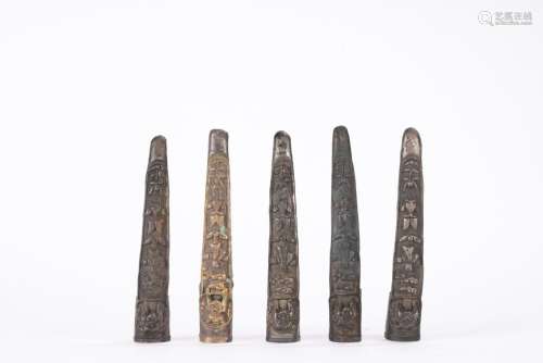 Set of Five Chinese Qing period Silver Finger Guards