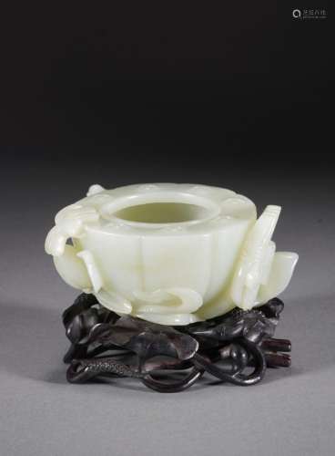 Chinese Qing Period White Jade Lotus Washer