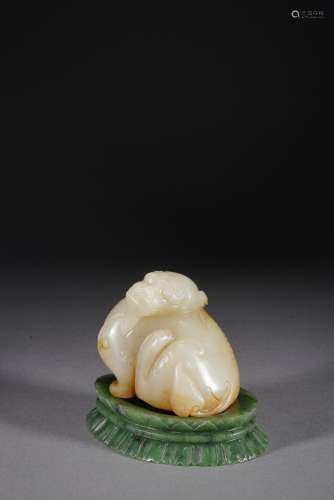 Chinese Qing Period white jade Beast