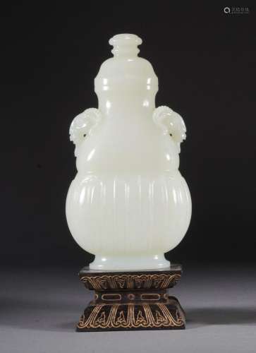 Chinese Qing Period White Jade Ram Head Vase