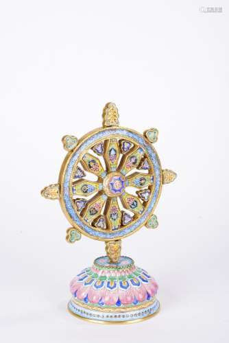 Chinese Qing Canton Enamel Ritual Buddhist Wheel