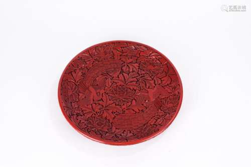 Chinese Qing Period Cinnabar Lacquer Phoenix Dish