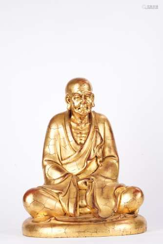 Chinese Qing Period Gilt wood statue of Bodhidharma