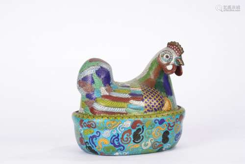 Chinese 20th C. Cloisonne Enamel Rooster Box