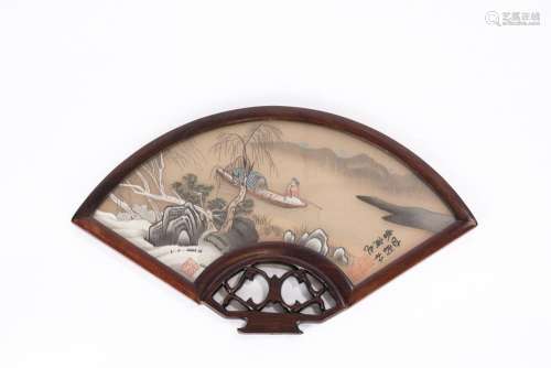 Chinese Embroidered Character Story Fan Shaped Painting