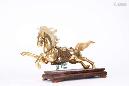 Gorgeous Chinese silver gilt galloping horse statue