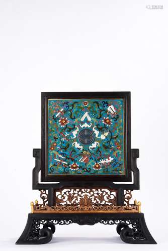 Chinese Zitan inlaid Enamel Inlaid Table Screen