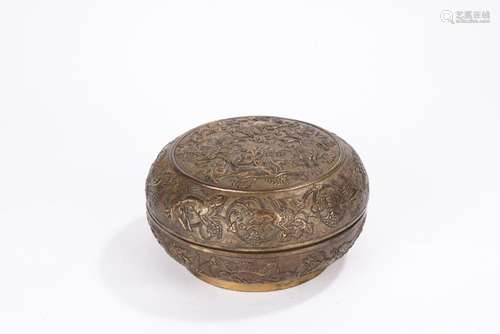 Chinese Qing Gilt Bronze Holding Box With Auspicious Beast P...