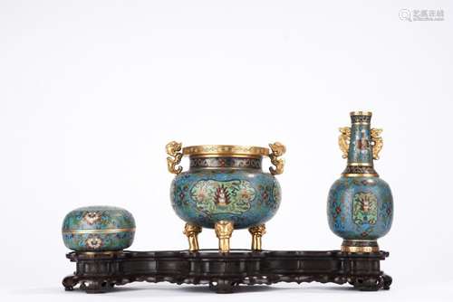 Three Cloisonne Enamel Incense Garniture Set