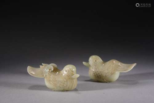 A Pair of Chinese Jade Mandarin Duck Boxes