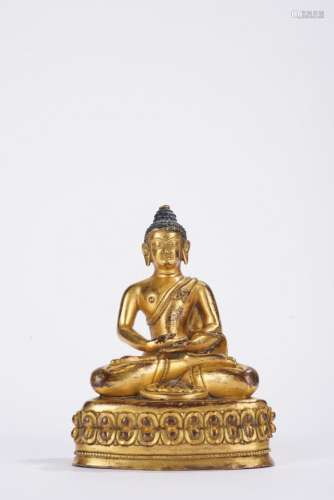 Chinese gilt bronze seated statue of Sakyamuni Buddha