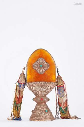 Tibetan Silver Inlaid Treasure Ritual Object