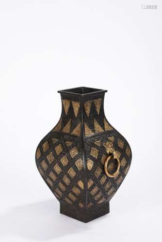 Chinese Gilt Bronze Square Zun Vase