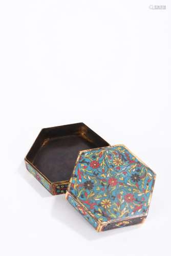 Chinese Qing Cloisonne Enamel Hexagonal Floral Lidded Box
