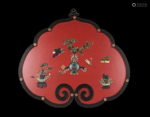 Large Chinese Jade Inlaid Flowering Vases Ruyi Panel