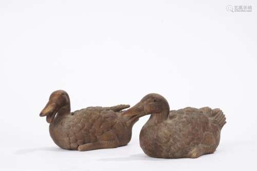 Pair of Yixing Zisha Duck Models