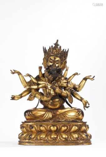 A Rare and Large Sino-Tibetan Gilt Bronze Buddha