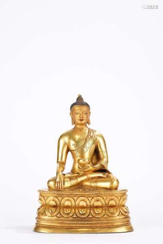 Mongolian gilt bronze statue of the Medicine Buddha