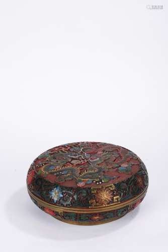 Chinese Qing Wooden Lacquer Dragon Relief Holding Box