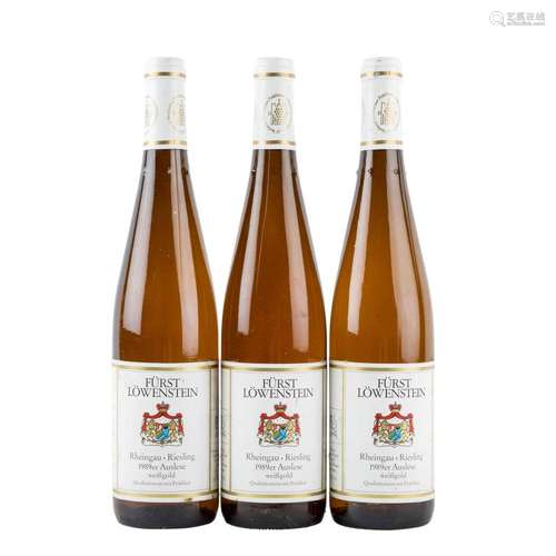 FÜRST LÖWENSTEIN 3 Flaschen AUSLESE WEIßGOLD 1989