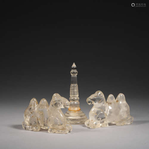 Crystal pagoda and camels,set of three,Liao dynasty
