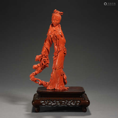A coral statue of an ancient fairy lady,Qing dynasty