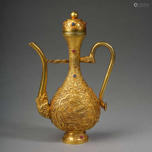 A gilded silver wine ewer,Qing dynasty