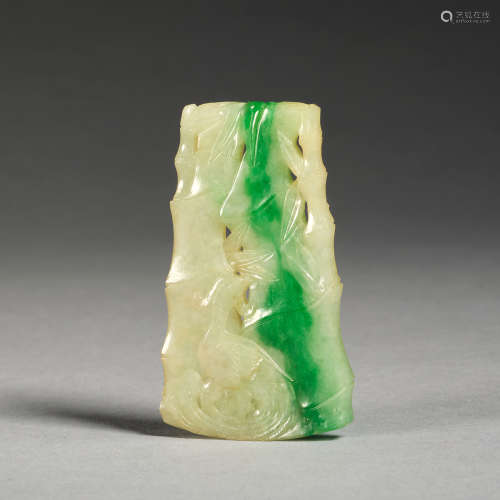 A jadeite 'bamboo' plaque, Qing dynasty