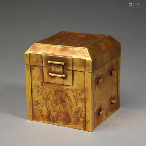 A pure gold 'Buddhist relics box',Tang dynasty