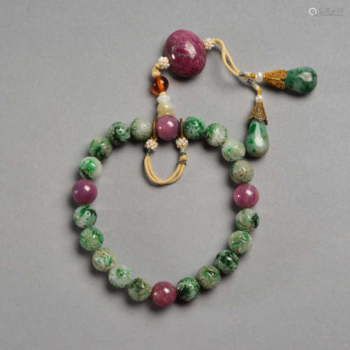 Jadeite beads and tourmaline beads bracelet，Qing dynasty