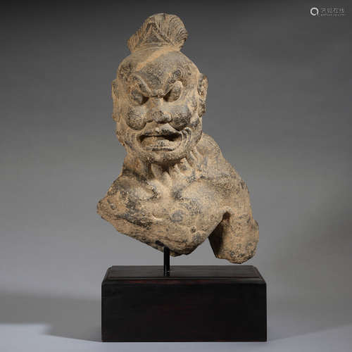 A Rare Stone Head of guardian warrior, Tang dynasty