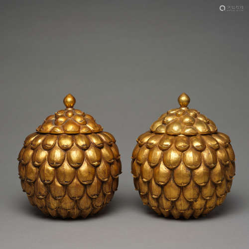 A pair of gilded silver lotus jar, Liao dynasty