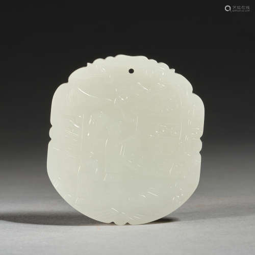 A 'mirror shaped' white jade pendant, Qing dynasty