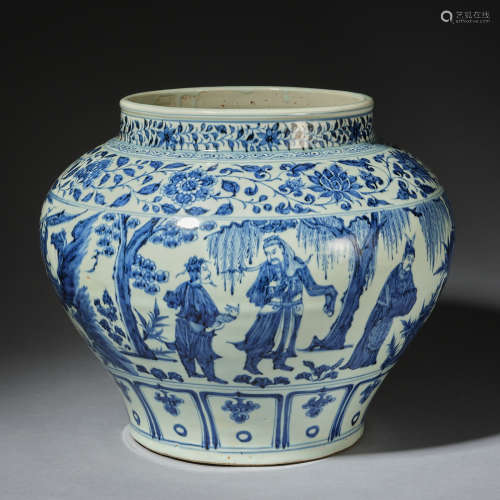 A blue and white 'figural' jar,Yuan dynasty