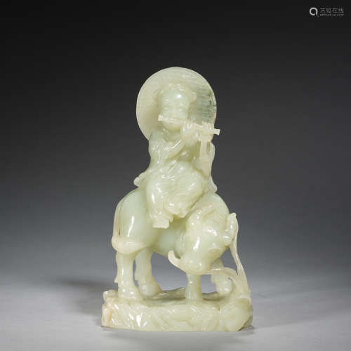 A jade 'Shepherd boy riding cow' ornament,Qing dynasty