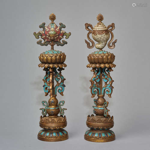 A pair of cloisonne  'treasure ' Buddhist supplies ,Qing dyn...