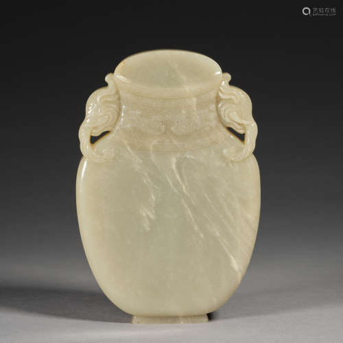 A flat white jade vase,Qing dynasty
