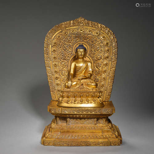 A gilt-copper alloy figure of seated Buddha,Qing dynasty